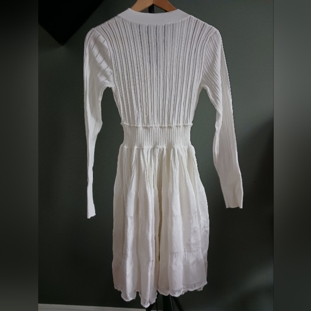 NWT Miss Rosier Geraldine White Pointelle- Knit Midi Dress Size S - Picture 8 of 14